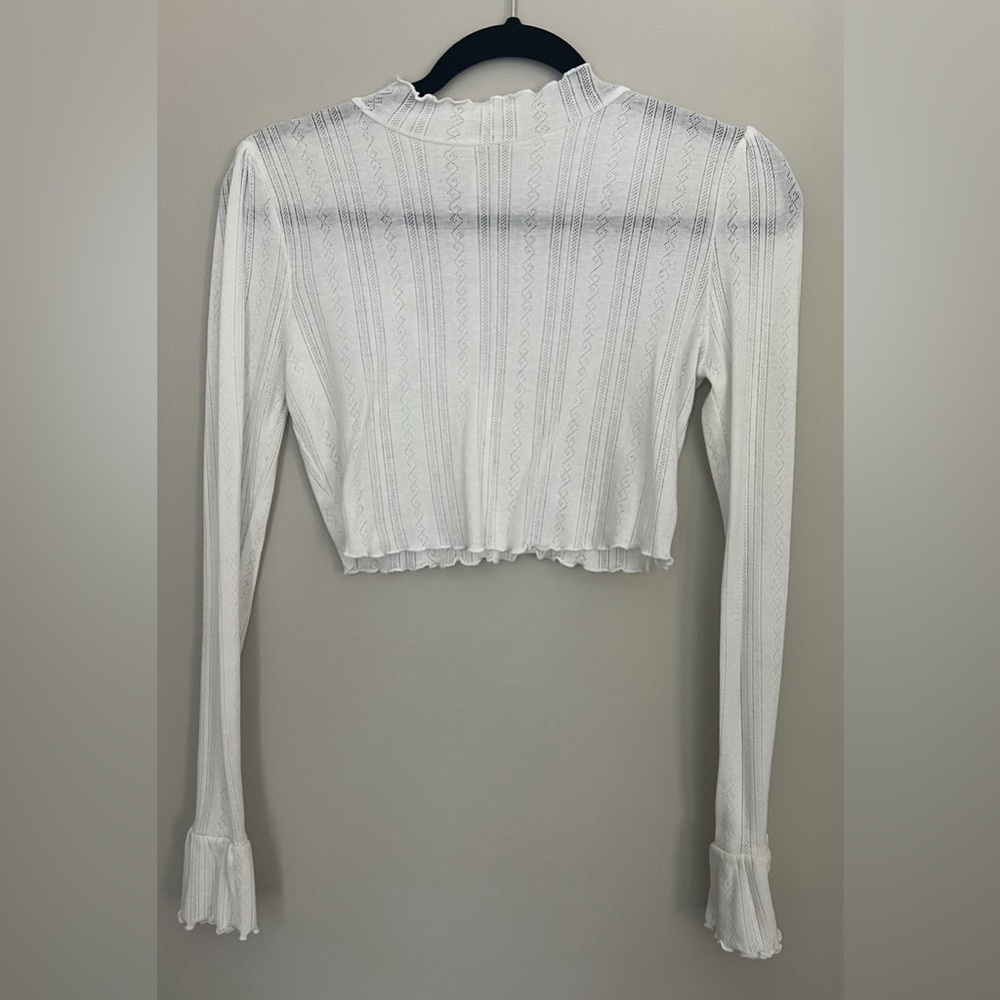 Free People White Long Sleeve Crop Top